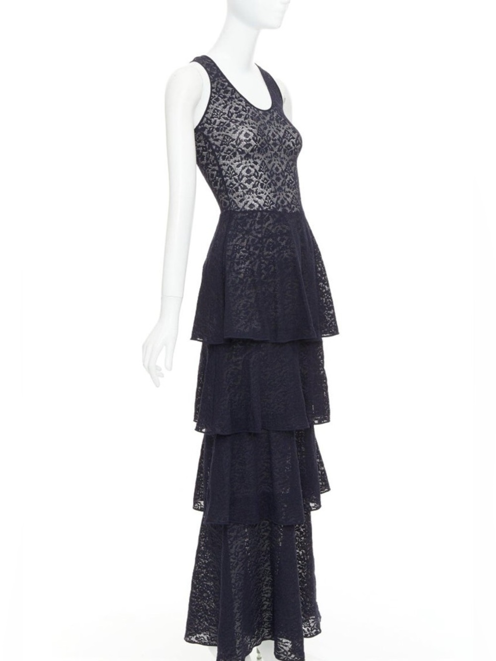 STELLA MCCARTNEY navy sheer floral lace layered tier dress‎ XS